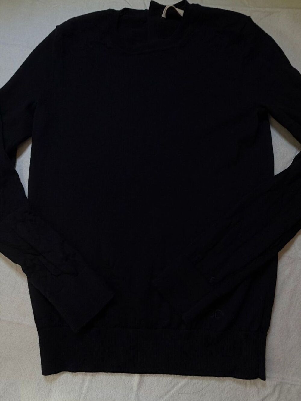 Tory Burch Women's XS Black 100% Merino Wool Sweater Gold Logo Buttons Pullovert